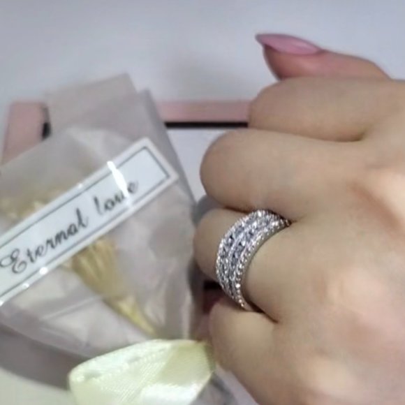 NEW MULTI LAYER S925 STERLING SILVER DIAMOND RING - Picture 5 of 7